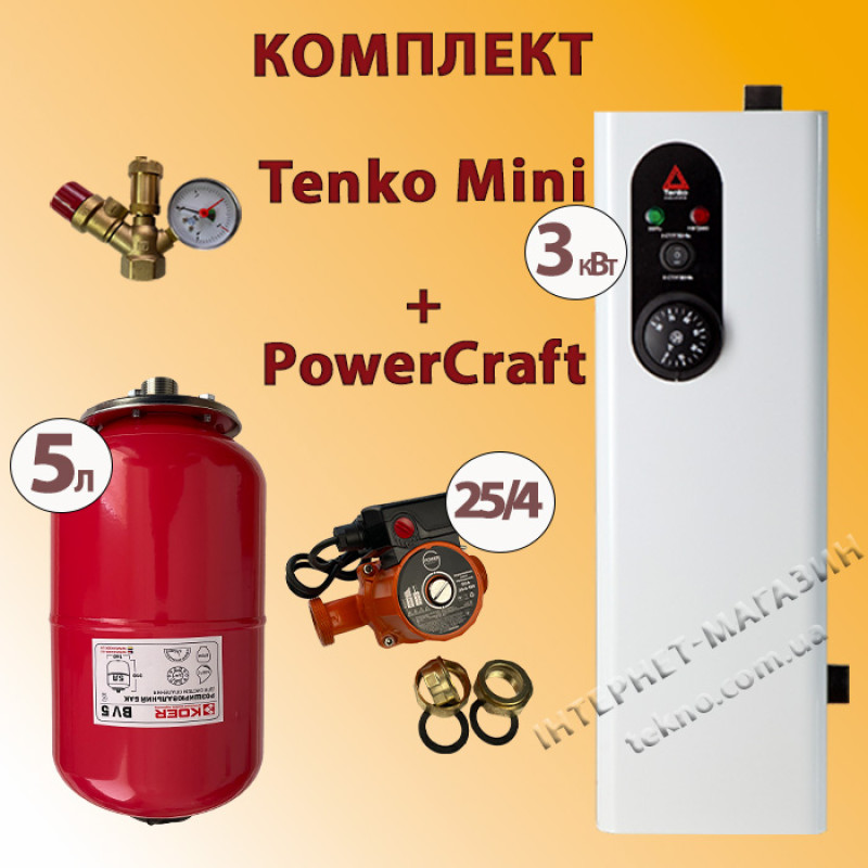 Комплект Tenko Mini 3 кВт з насосом PowerCraft + бачок